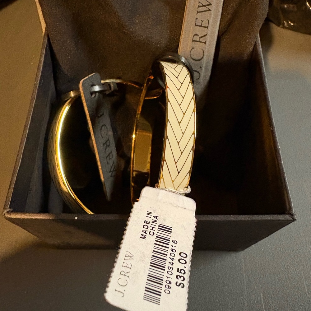 NIB and NWT 2 J.Crew Gold and Cream Chevron Bangle- set of 2.